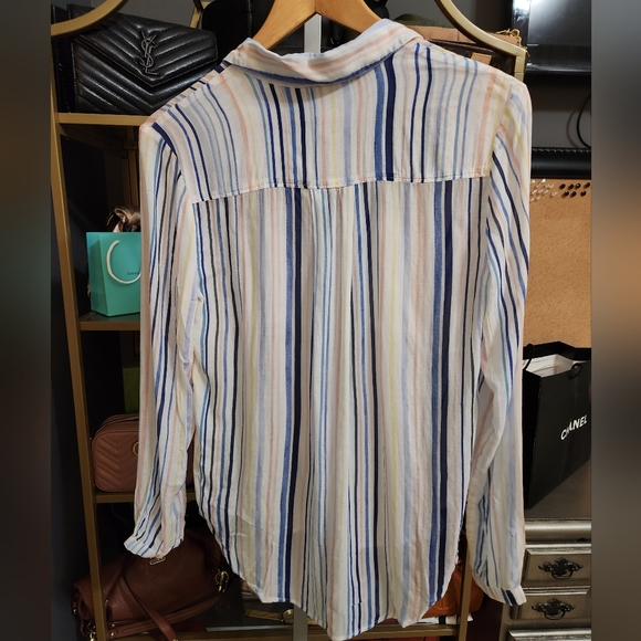 Anthro Cloth & Stone Blouse Watercolor Stripes Lightweight Semi-Sheer XS - Picture 5 of 8